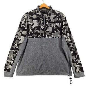 Greyson Comanche Mens Camo Quarter Zip Pullover Grey Black Wolf Logo Large